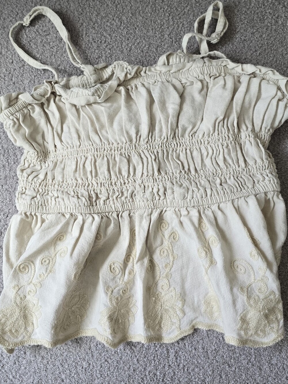Midnight Sky Cream Smocked Embroidered Camisole Top